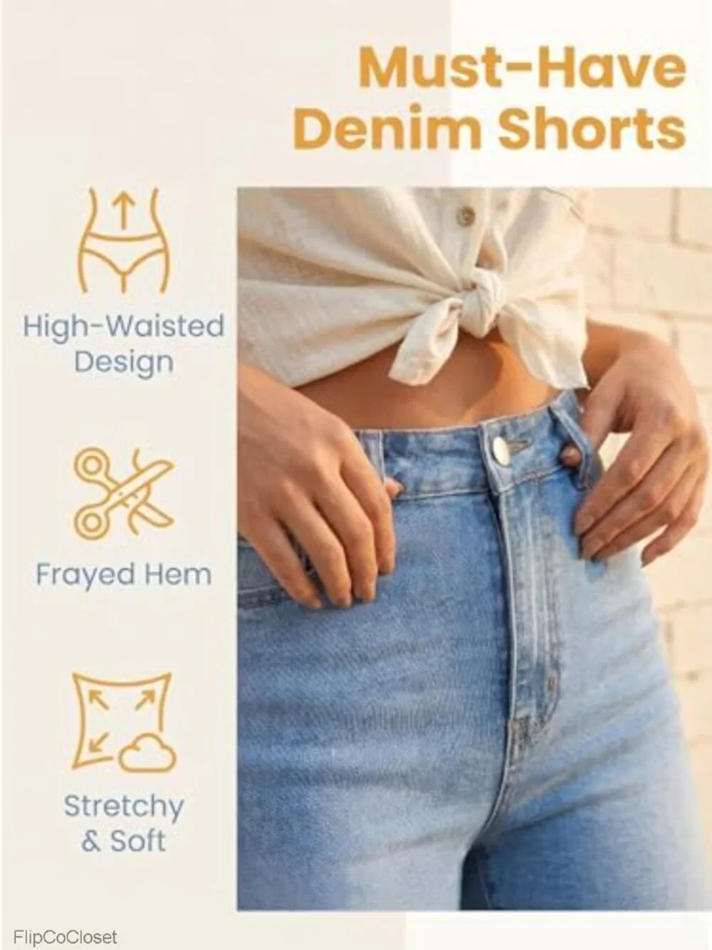 High Waisted Distressed Denim Shorts Stretchy Ripped Frayed Hem Jean Shorts
